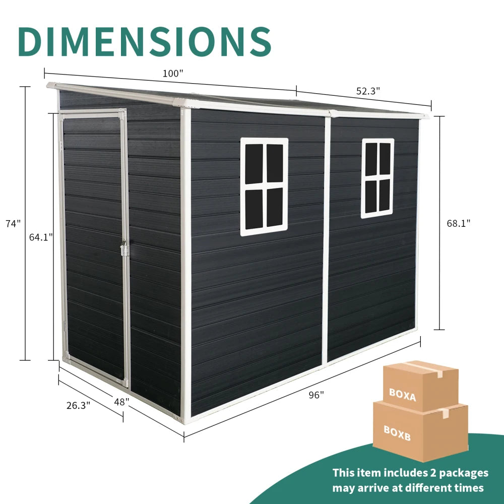 8 x 4ft Outdoor Resin Garden Shed with Floor and 2 Windows, with Lockable Door