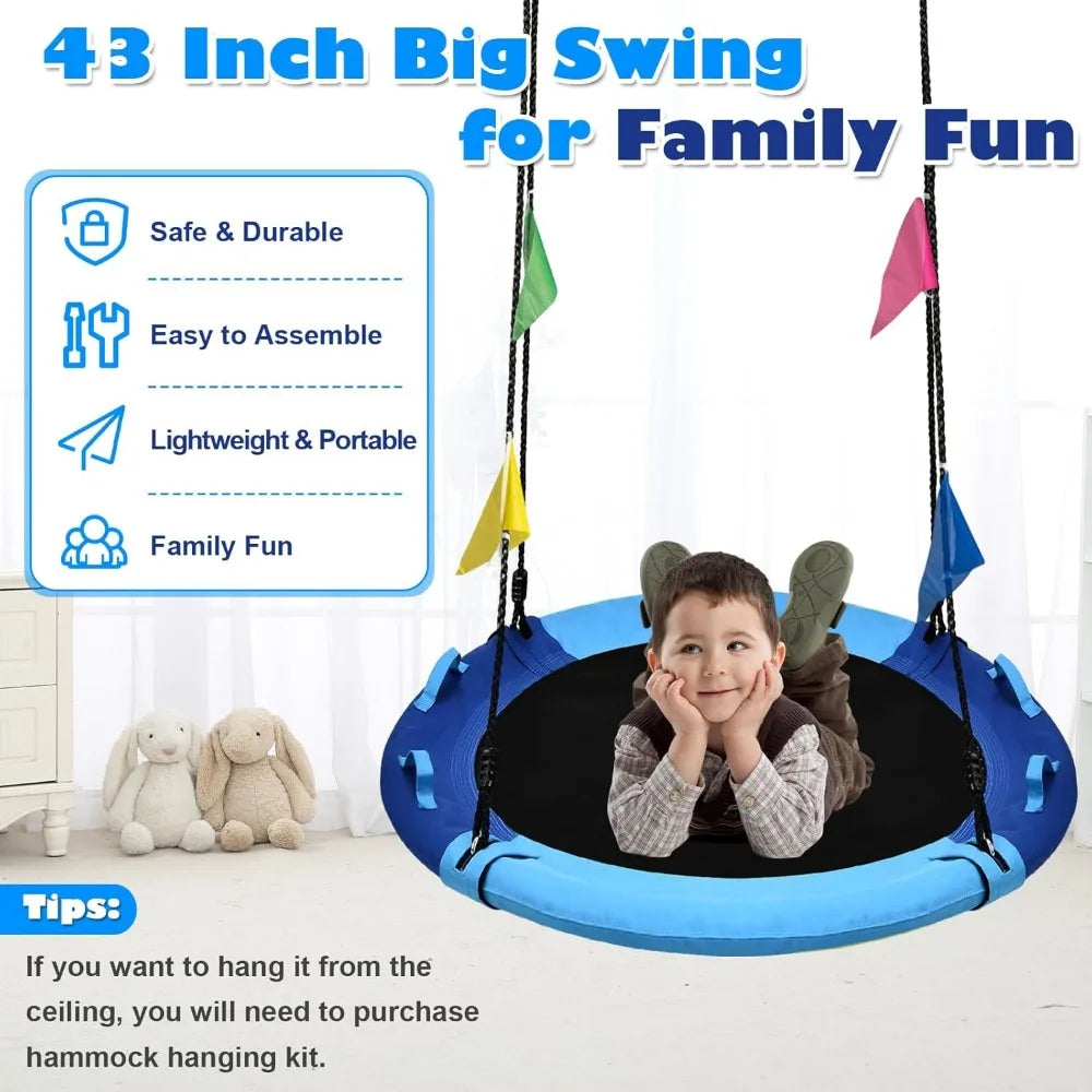 43 Inch Saucer Tree Swing, 360 Degree Swivel and Adjustable Hanging Strap