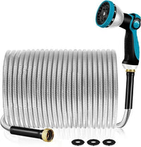 Load image into Gallery viewer, 100 FT and 50 FT Stainless Steel Flexible Garden Hose, Kink-Free &amp; No-Leak, with 10 Functions Adjustable Spray Nozzle