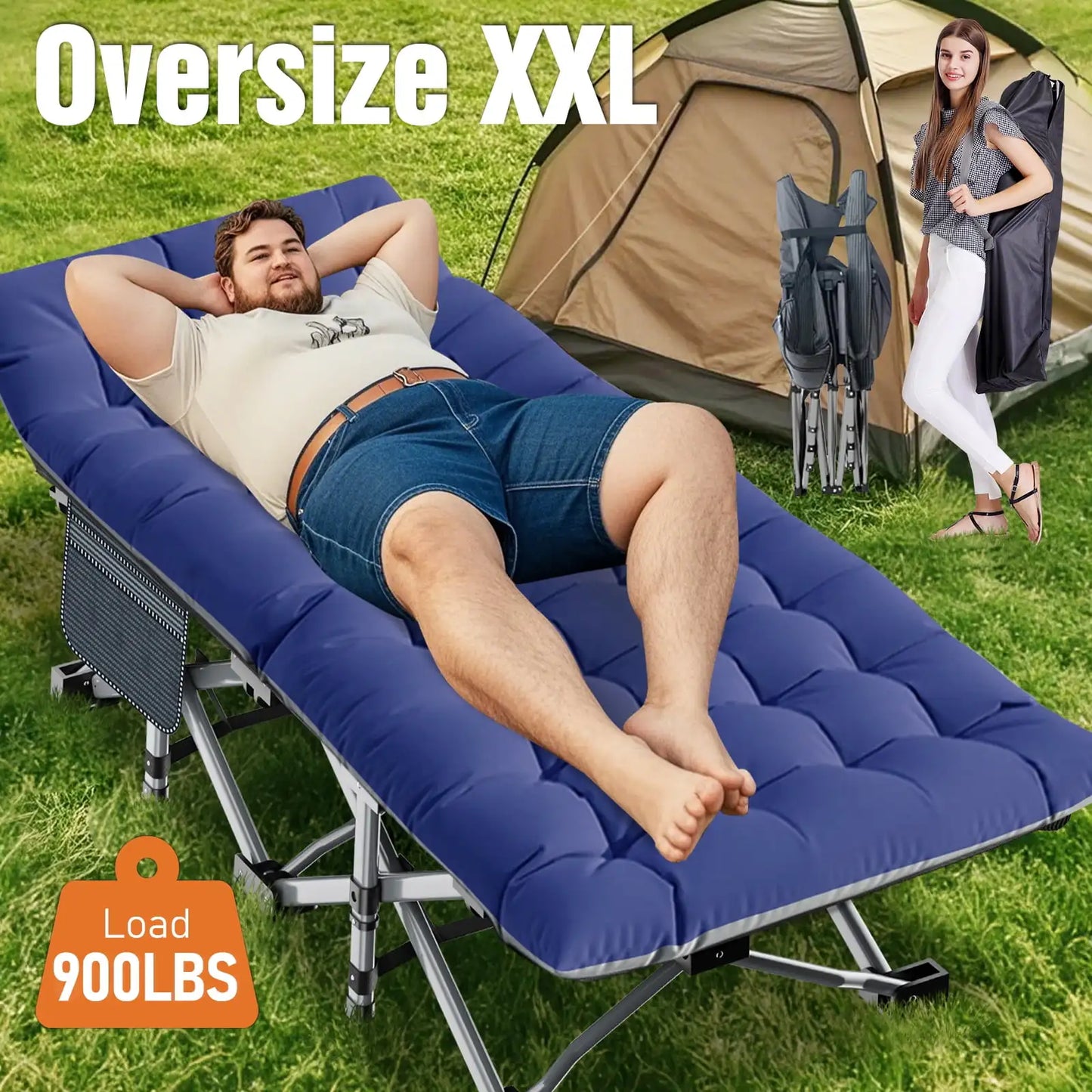 XL 75" * 28" Folding Bed Cot with 3.3 inch 2 Sided Mattress