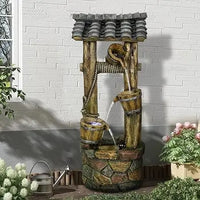 Load image into Gallery viewer, Wishing Well Water Fountain, 39.3 inches Rustic Outdoor Water Fountains - Outdoor Cascading Waterfall with Buckets, Pump &amp; Lights