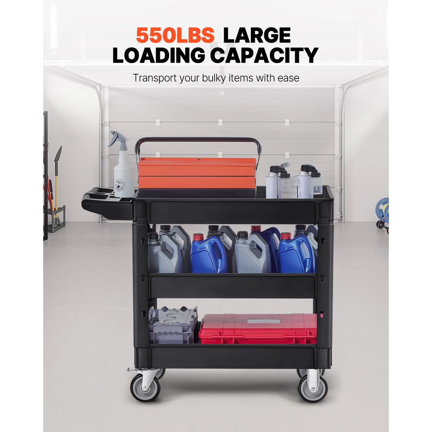 Utility Service Cart Dolly with 360° Swivel Wheels, Ergonomic Storage Handle for Warehouse/Garage/Cleaning