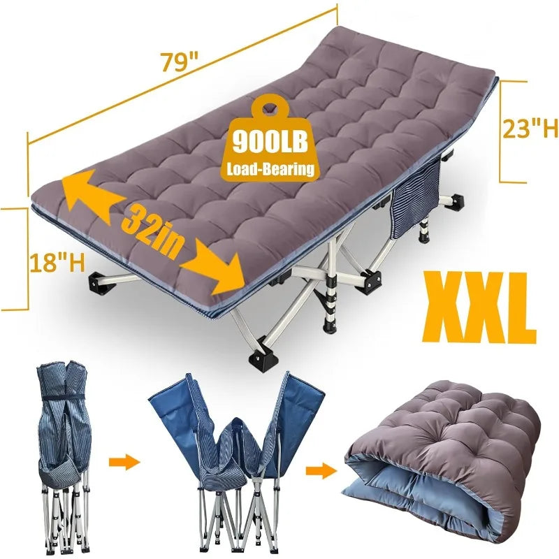 2 Pack XXL Cot 79" L x 32" W x 18" H Camping Cot with Comfortable Mattress, with Carry Bag