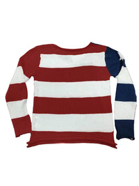 Load image into Gallery viewer, Women's 4th of July Knit Top, Flag Star Stripe Print, Long Sleeve V-Neck Slit Hem