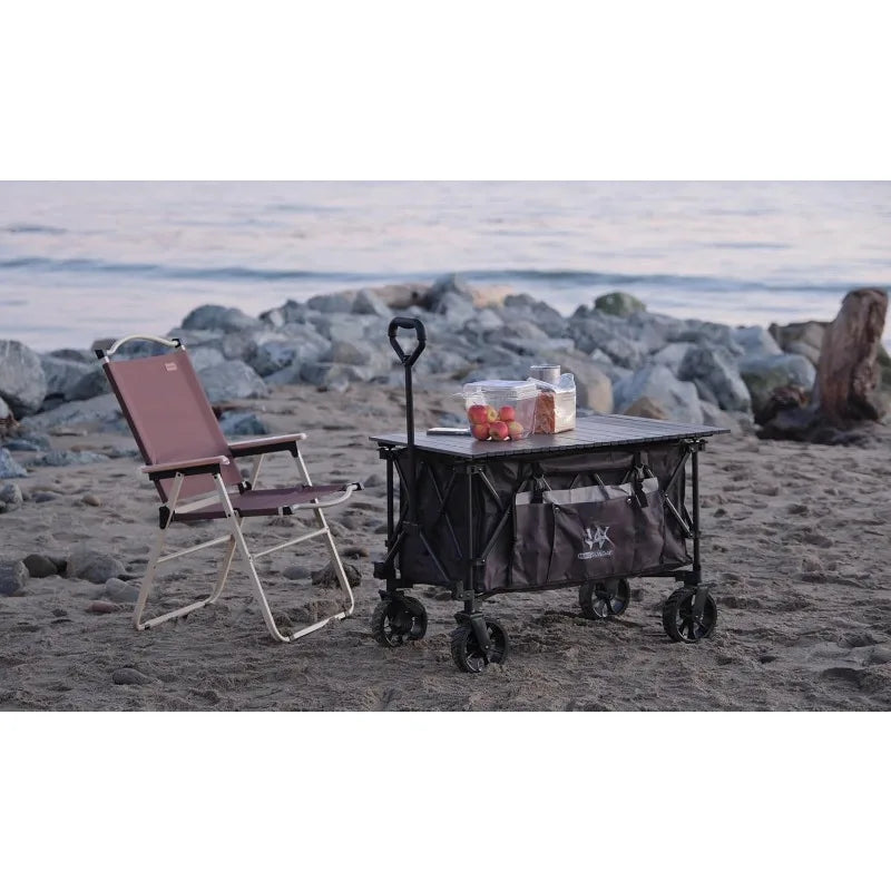 Heavy Duty Folding, Collapsible, Utility Wagon with Table and Side Pocket