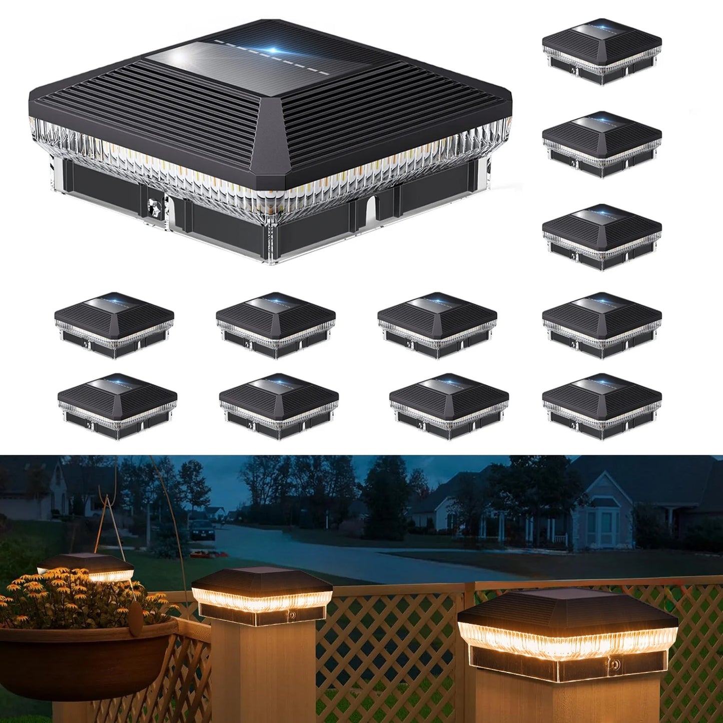 6/12 Pack 4x4 Solar Fence Post Cap Lights, 40 LEDs 30 Lumens with 3 Modes