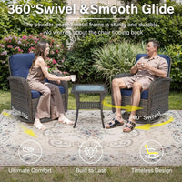 Load image into Gallery viewer, Set of 2  Patio Wicker Swivel Rockers with Rattan Side Table with Glass