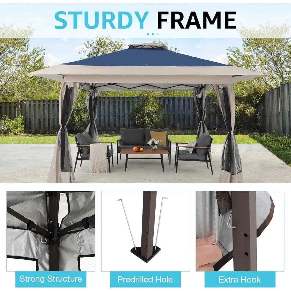 13’x13’ Pop Up Gazebo, Outdoor Canopy Tent Shade with Metal Frame, Mosquito Netting for Patio, Garden, Lawn, Backyard