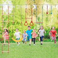 Load image into Gallery viewer, Warrior Obstacle Course For Kids And Adults - 65 FT Slackline With Tree Climbing Rock Holds, Swing Seat, Monkey Bars, Ring Wheel,
