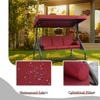Load image into Gallery viewer, 3-Seat Outdoor Patio Porch Swing with Adjustable and Removable Canopy, Waterproof Fabric, Cushion Pillow And Foldable Side Tray