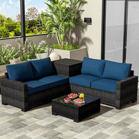 Load image into Gallery viewer, 4 Piece Patio Furniture Set with Storage Box, PE Rattan, Tempered Glass
