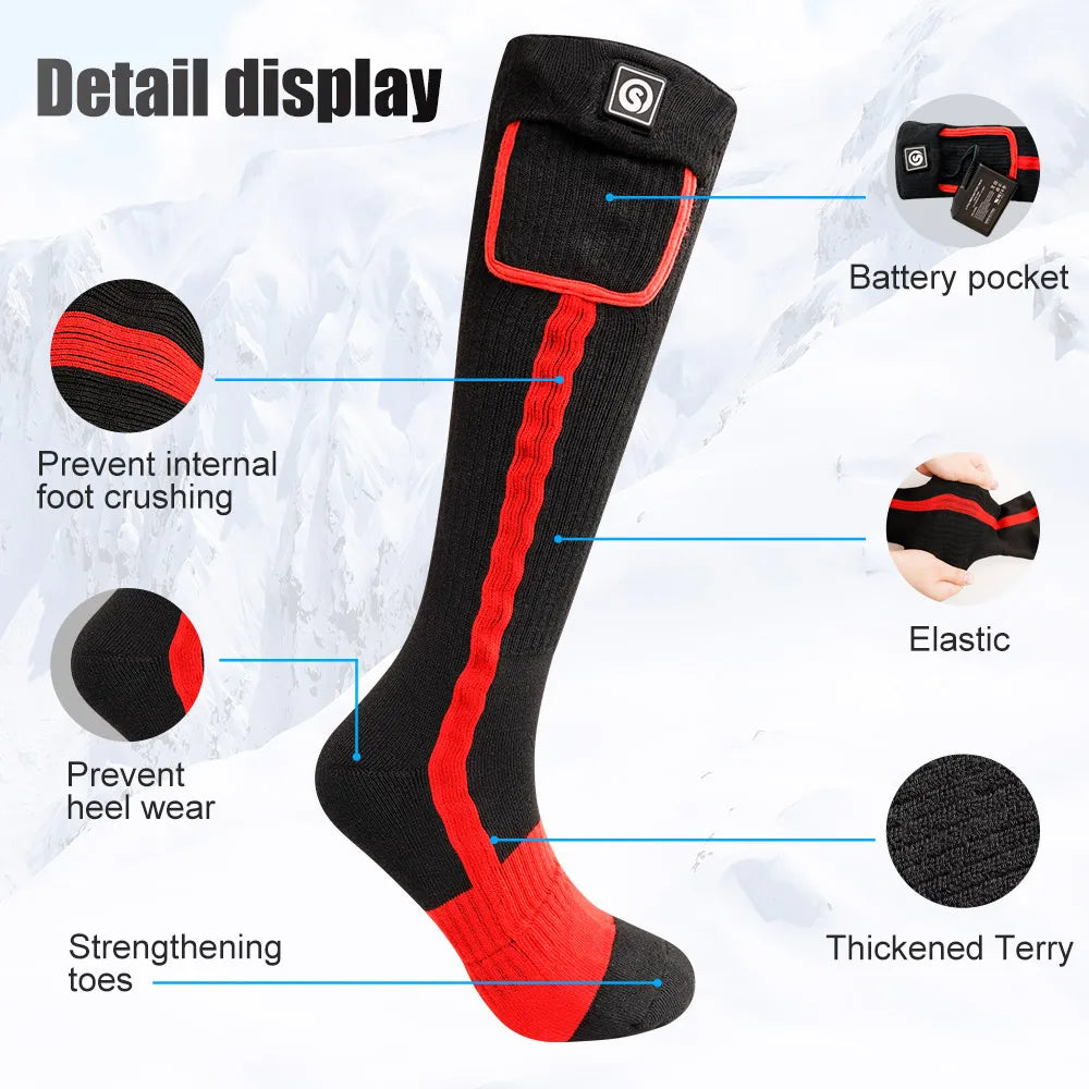 Heated Socks for Men and Women, Winter Rechargeable, Thermal Heated Foot Warmer, Camping, Hiking, Ski Sports, Snowmobile