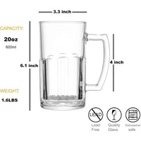 Load image into Gallery viewer, 2 Pack Heavy, Large Beer Glasses with Handle, 20 Ounce Classic Glass Steins for Beer Drinking, Ideal for Bars, Parties and Home Use