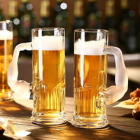 Load image into Gallery viewer, 1 Heavy 20oz Glass Beer Mugs with Unique Funny Shaped Handle, Safe for Freezer