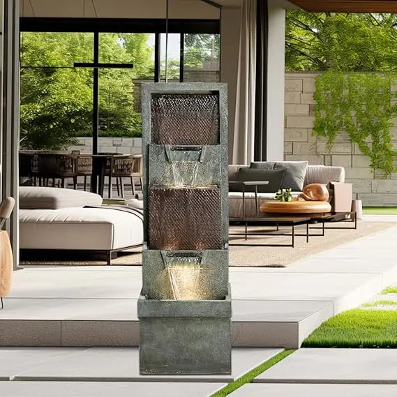 40''H 4-Tier Outdoor Garden Water Fountain Decor, Resin Fountain for Garden, Floor Patio, Deck, Porch, Backyard and Home Art Dec