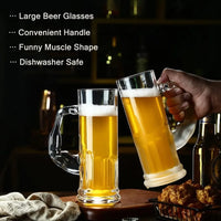 Load image into Gallery viewer, 1 Heavy 20oz Glass Beer Mugs with Unique Funny Shaped Handle, Safe for Freezer