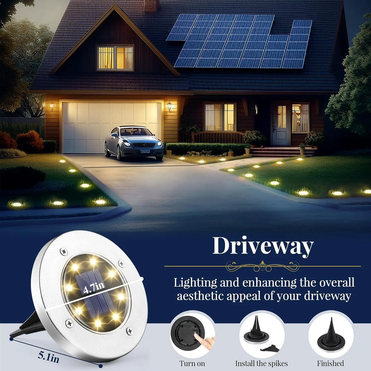4 or 8pc Solar Lights, 8 LED Solar Landscape Lighting for Garden, Yard, Pathway (Cool/Warm White)