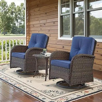 Load image into Gallery viewer, Set of 2  Patio Wicker Swivel Rockers with Rattan Side Table with Glass