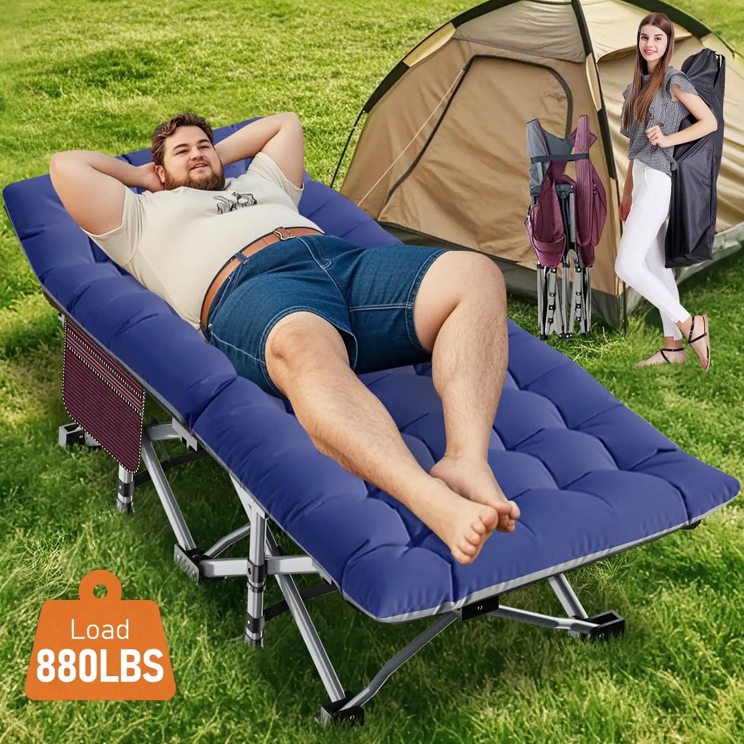 XL 75" * 28" Folding Bed Cot with 3.3 inch 2 Sided Mattress