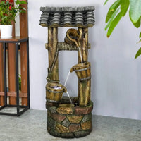 Load image into Gallery viewer, Wishing Well Water Fountain, 39.3 inches Rustic Outdoor Water Fountains - Outdoor Cascading Waterfall with Buckets, Pump &amp; Lights