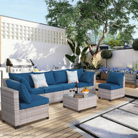 Load image into Gallery viewer, Outdoor Patio Furniture, 7 Piece Sectional Sofa, PE Rattan &amp; Wicker with Thick Cushions
