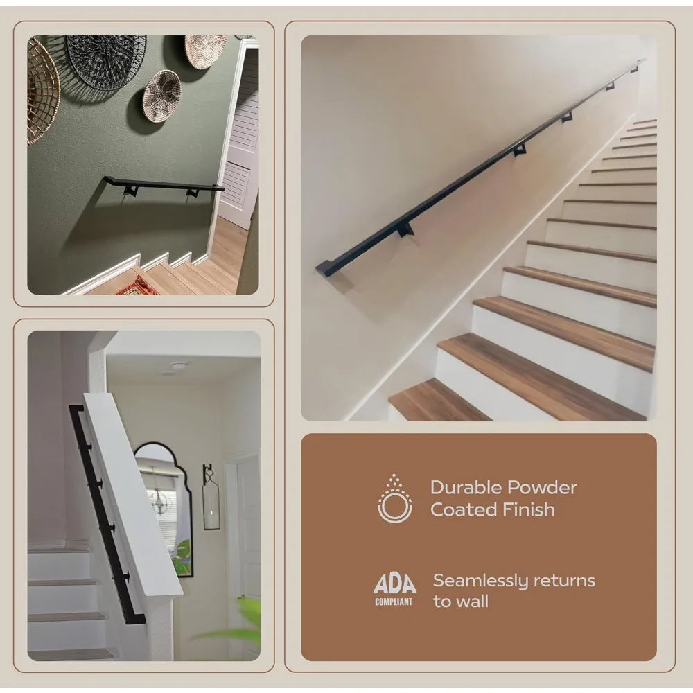 Contemporary Aluminum Complete Handrail, Brackets Included, Powder Coated Finish