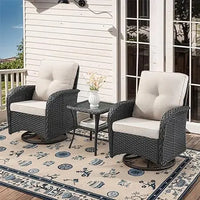 Load image into Gallery viewer, Set of 2  Patio Wicker Swivel Rockers with Rattan Side Table with Glass