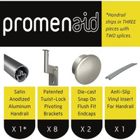 Load image into Gallery viewer, 17 ft Flush ADA Compliant Handrail Kit - Complete Indoor/Outdoor Handrail for Stairs - 1.6" Round Anodized Aluminum Rail