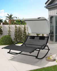 Load image into Gallery viewer, Outdoor Double Rocking  Chaise Lounge Chair with Sun Shade &amp; Wheels