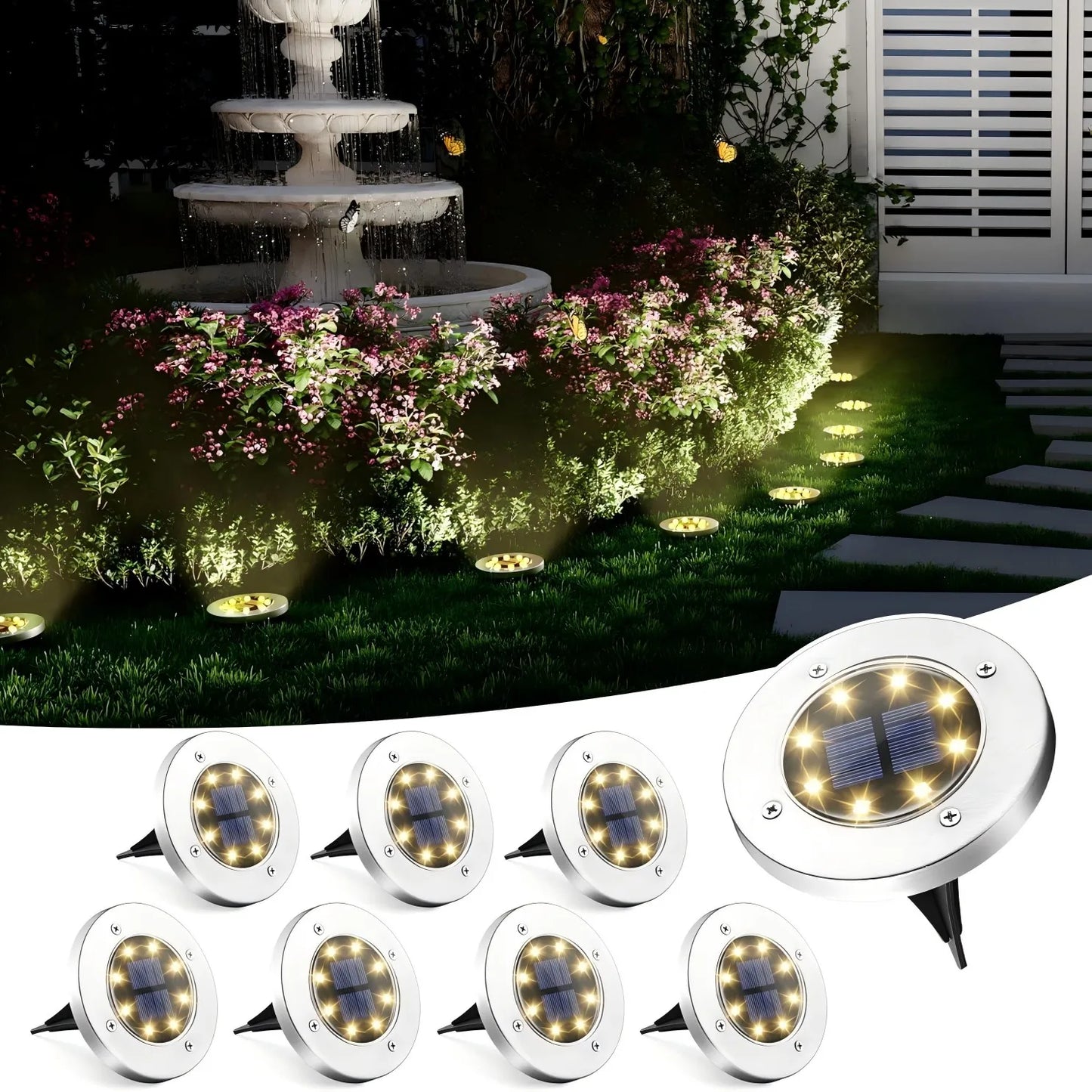 4 or 8pc Solar Lights, 8 LED Solar Landscape Lighting for Garden, Yard, Pathway (Cool/Warm White)