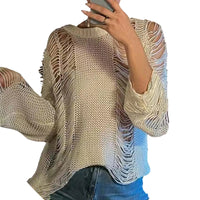 Load image into Gallery viewer, Women's Knit Top, Solid Color, Long Sleeve, O Neck, Hollow Out Knitwear