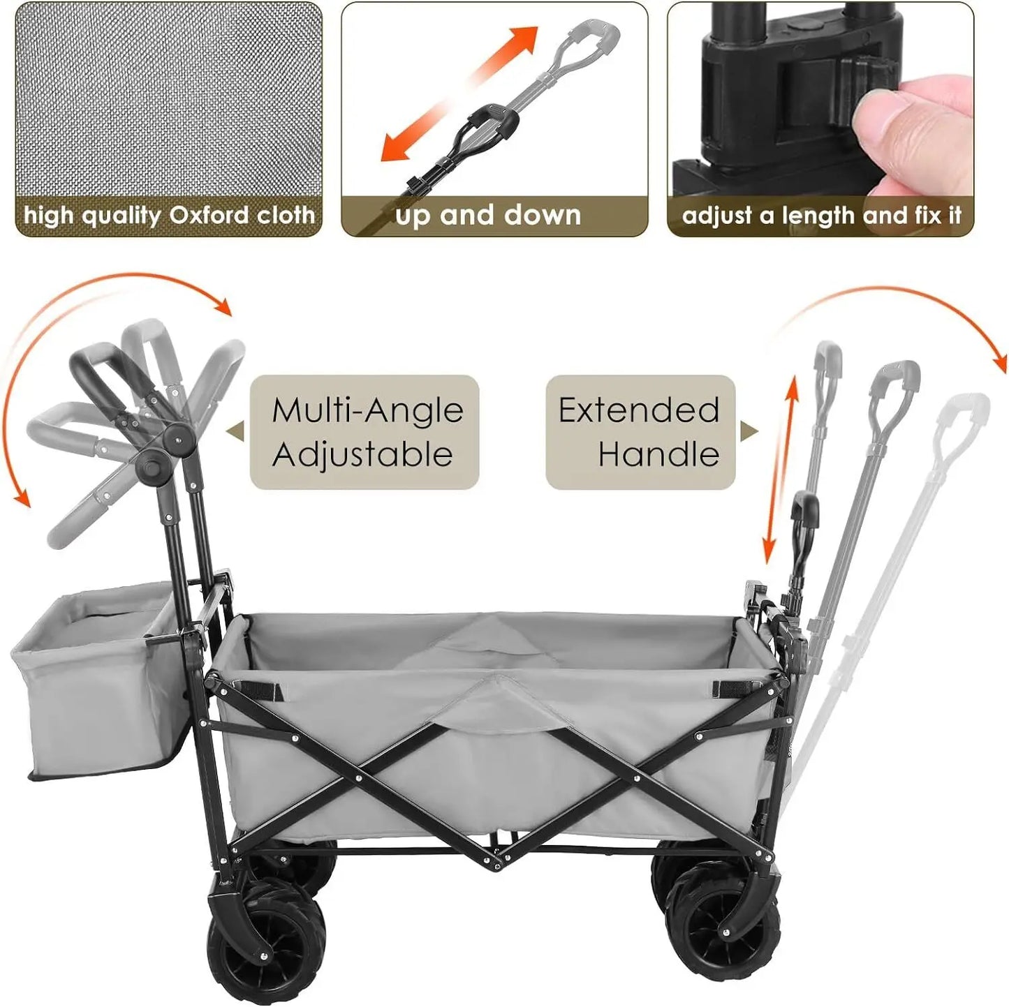 Collapsible Garden Cart Wagon with Removable Canopy, 115 kg Capacity, Push & Pull Utility Cart