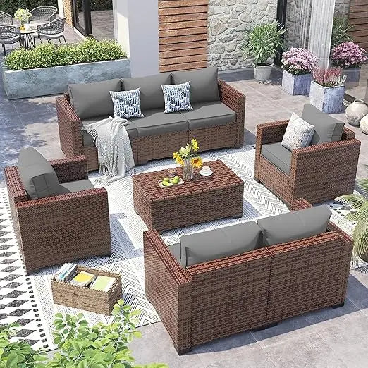 5 Piece Patio Furniture Set with Storage Table and Waterproof covers