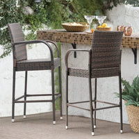 Load image into Gallery viewer, Wicker Patio Bar Stools with Footrest and Armrest