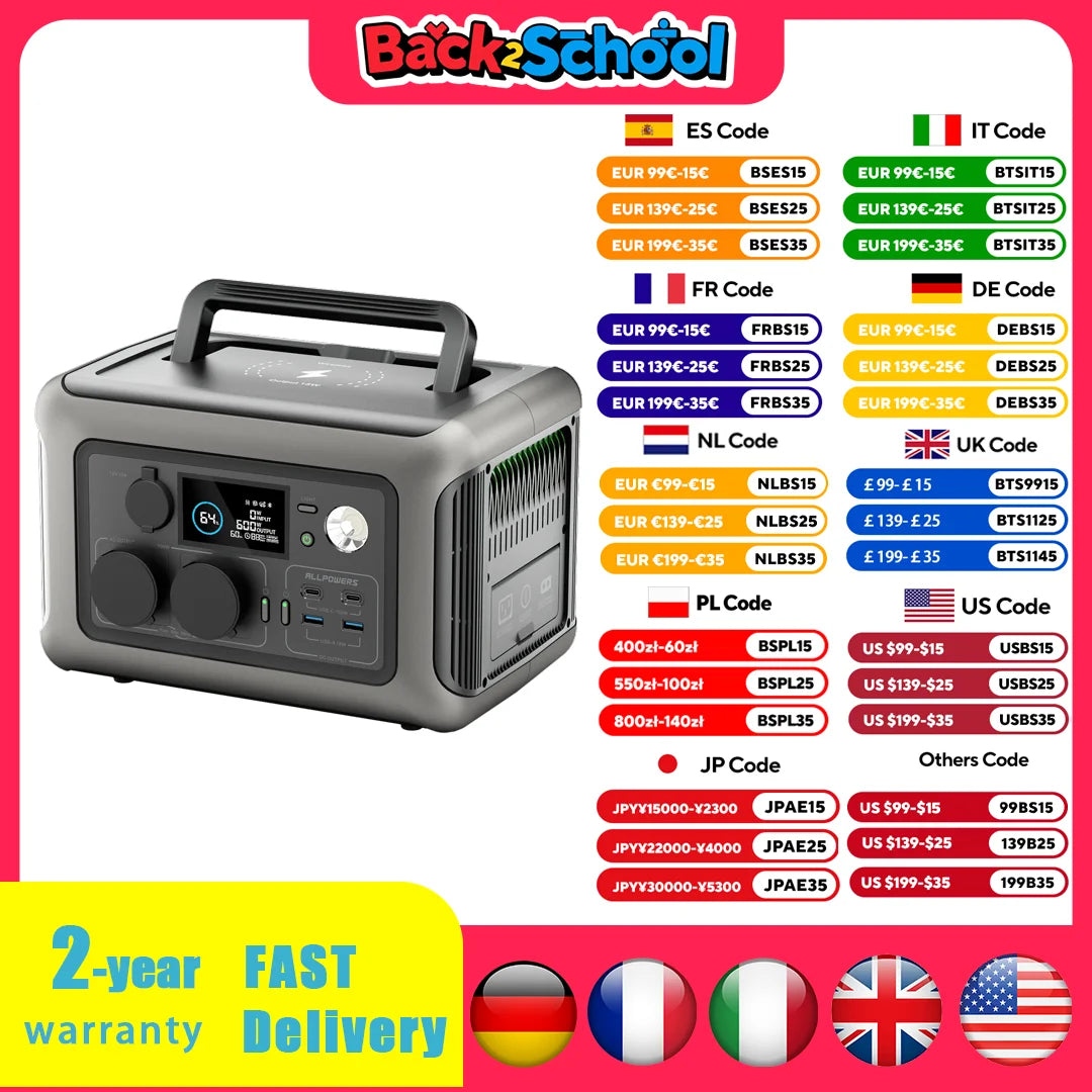 Portable Power Station R600, 299Wh LiFeP04 Battery with 2x 600W (1200W Surge) AC Outlets for Outdoor Camping, RV, Home