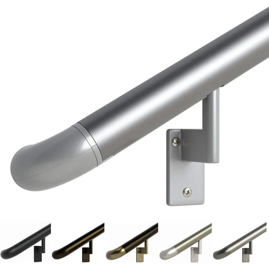 9ft ADA Handrail Kit - Complete Indoor/Outdoor Handrail for Stairs - 1.6" Round Anodized Aluminum Railing