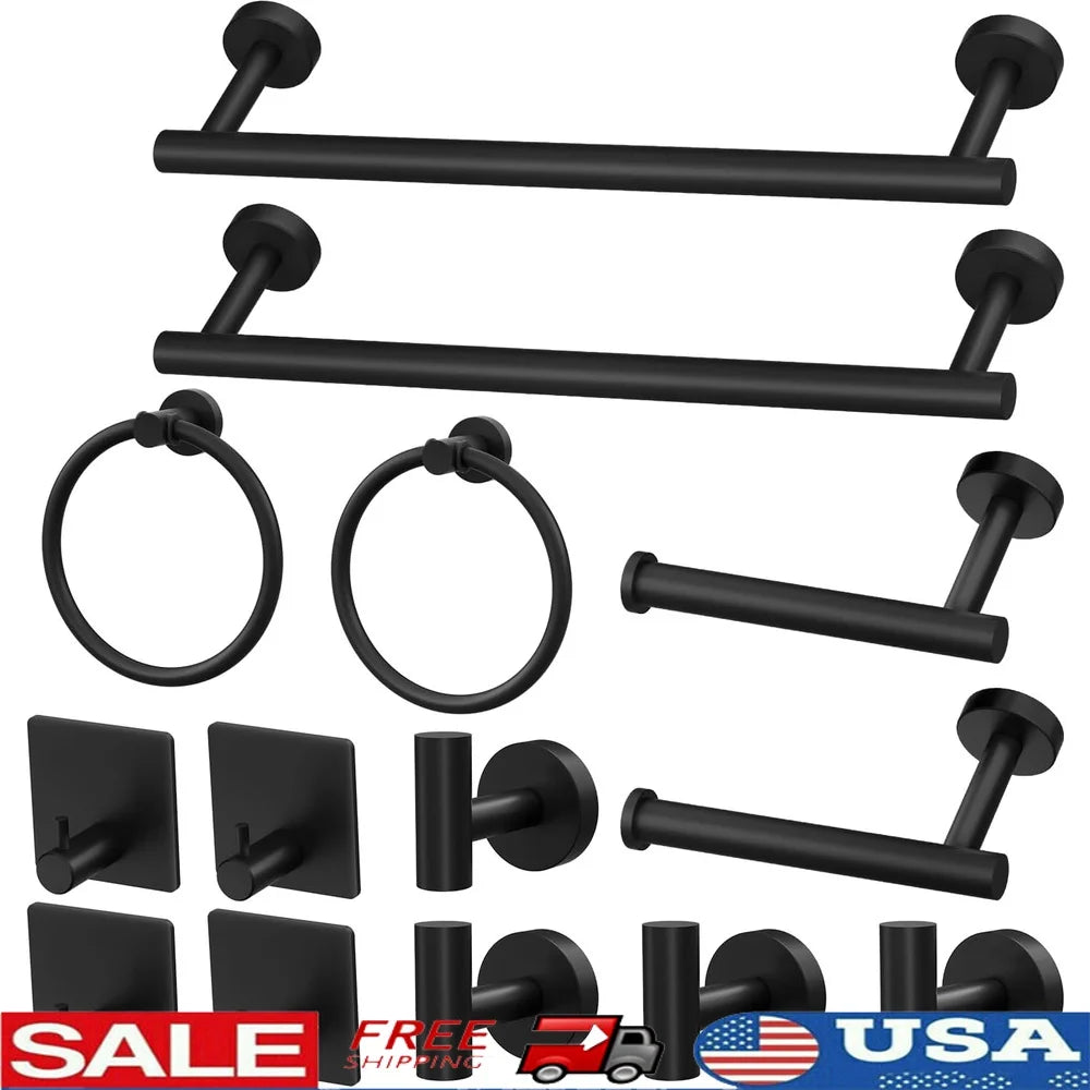 14 Piece Stainless Steel Matte Black Bathroom Accessories