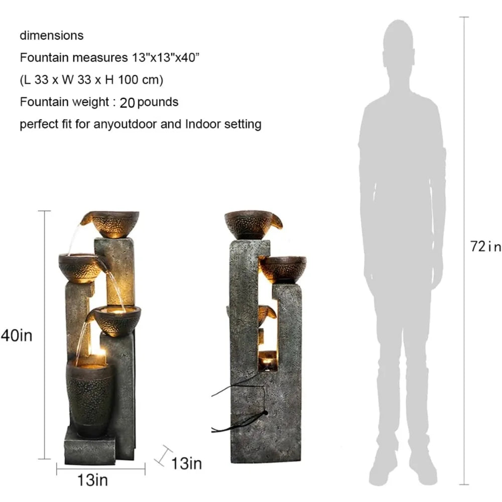 40''H 4-Tier Outdoor Garden Water Fountain Decor, Resin Fountain for Garden, Floor Patio, Deck, Porch, Backyard and Home Art Dec