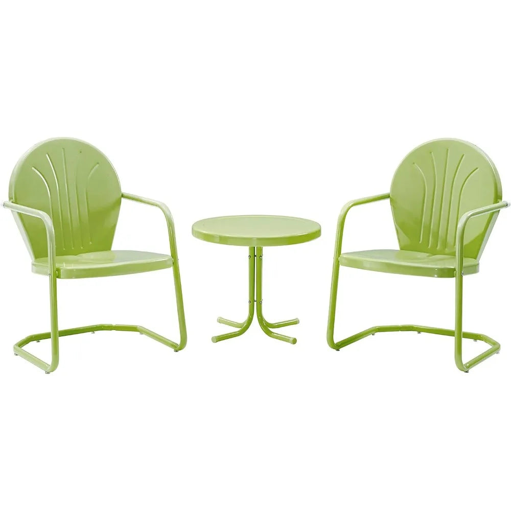 3-Piece Retro Metal Bistro Patio Outdoor Chair and Side Table Set