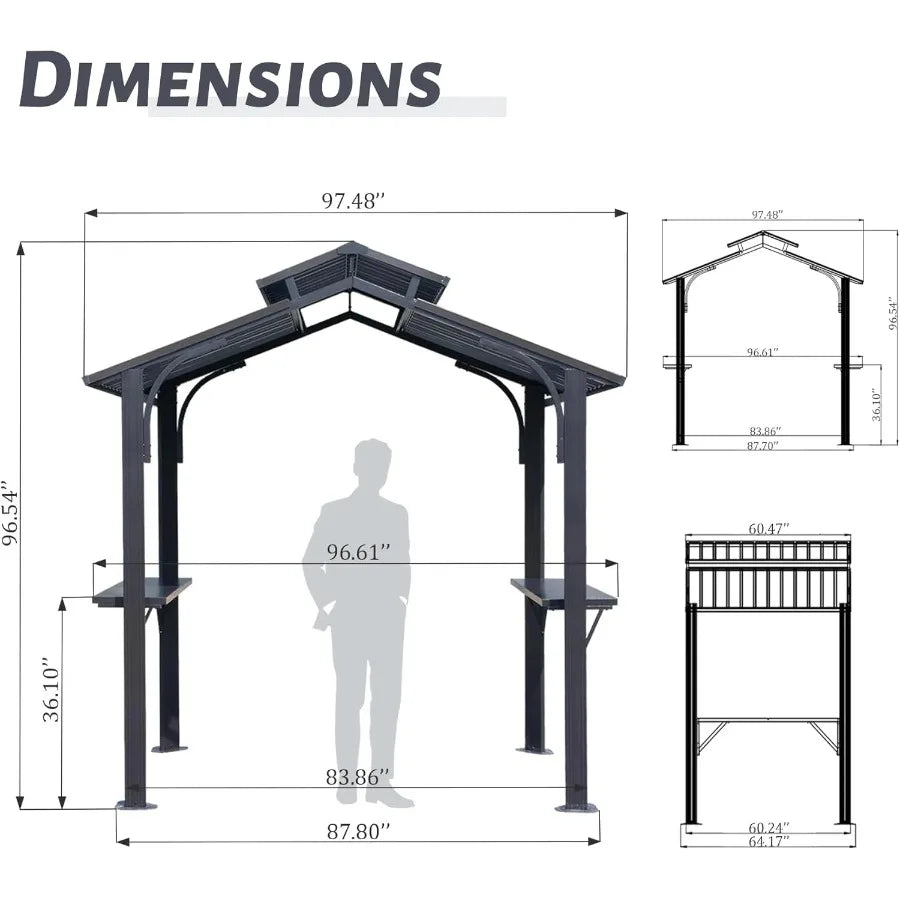 8 × 5 ft Hardtop Gazebo with Galvanized Steel Double Roof
