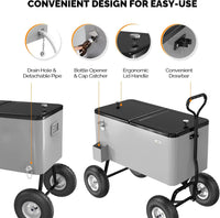 Load image into Gallery viewer, 80 Quart Wagon Rolling Ice Chest w/Long Handle and 10" Wheels