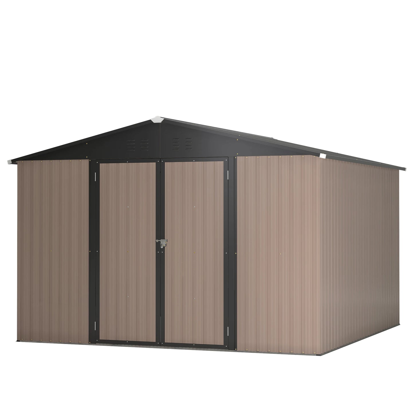 Outdoor Metal Storage Shed 10x10 FT with Lockable Doors
