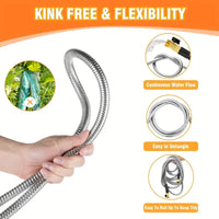 Load image into Gallery viewer, 100 FT and 50 FT Stainless Steel Flexible Garden Hose, Kink-Free &amp; No-Leak, with 10 Functions Adjustable Spray Nozzle