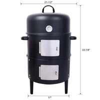 Load image into Gallery viewer, 17 Inch Steel Charcoal Smoker, Heavy Duty Round BBQ Grill for Outdoor Cooking, Black