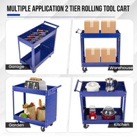 Load image into Gallery viewer, 2 Tier Heavy Duty Metal Rolling Tool Cart, 330 Lbs Capacity