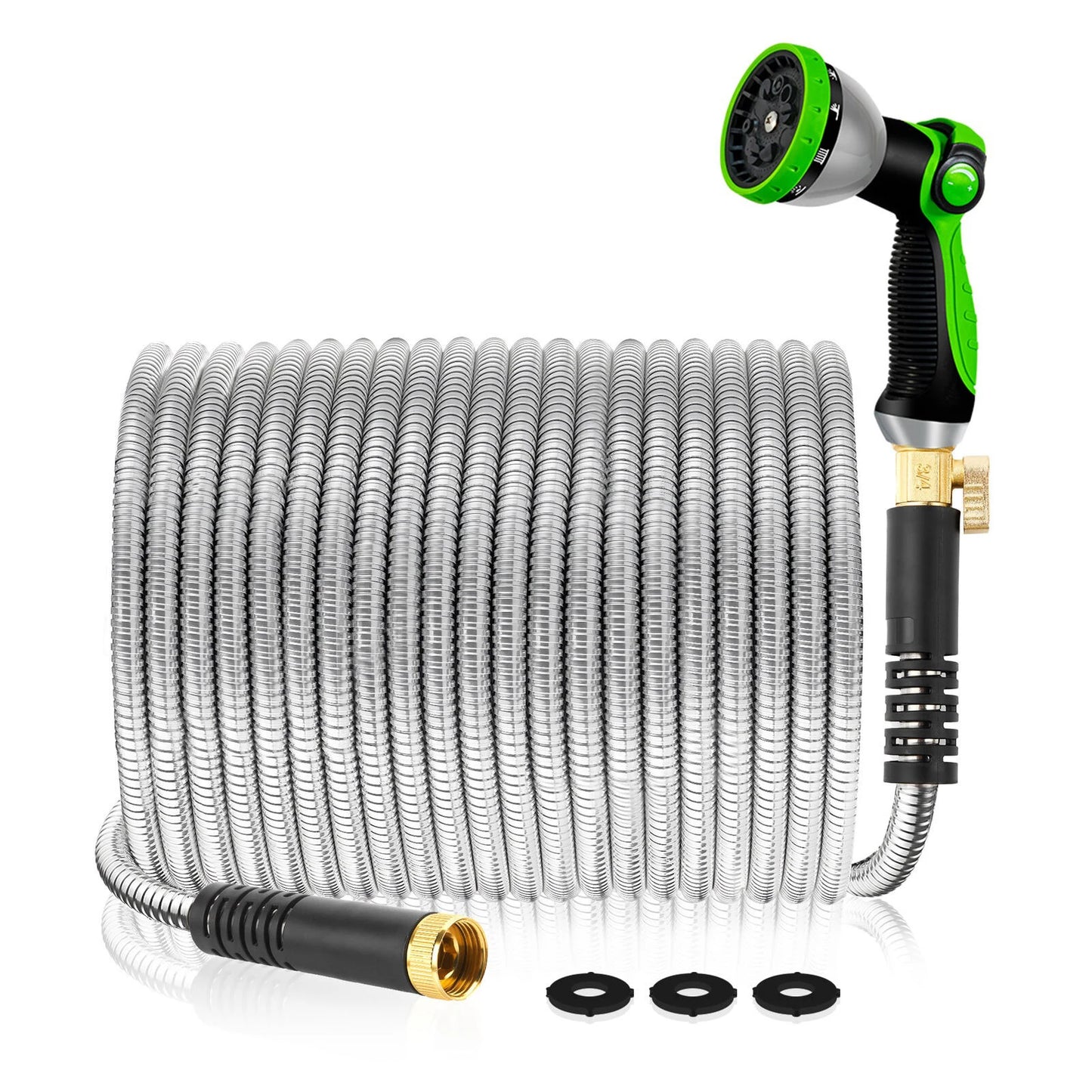 100 FT and 50 FT Stainless Steel Flexible Garden Hose, Kink-Free & No-Leak, with 10 Functions Adjustable Spray Nozzle