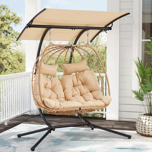 Oversized Cushioned Double Egg Swing Chair /  Hammock  with Adjustable Canopy