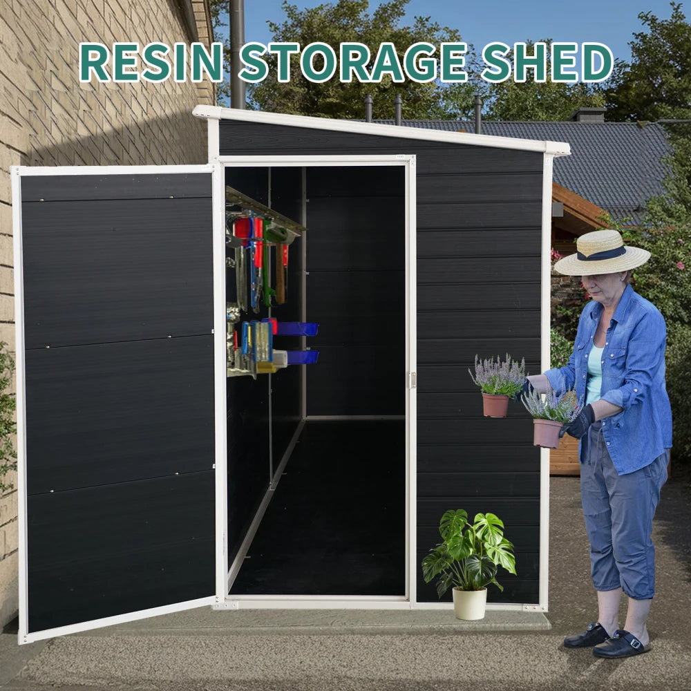 8 x 4ft Outdoor Resin Garden Shed with Floor and 2 Windows, with Lockable Door