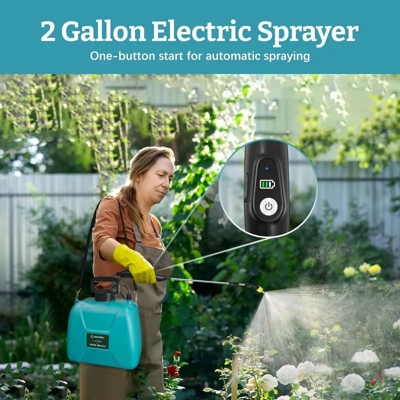 2 Gallon Electric Garden Sprayer, Battery Powered Sprayer with 3 Mist Nozzles and Retractable Wand, USB rechargeable handle