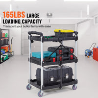Load image into Gallery viewer, 3 Tier Heavy Duty Folding Rolling Utility Cart, 165 lb Capacity